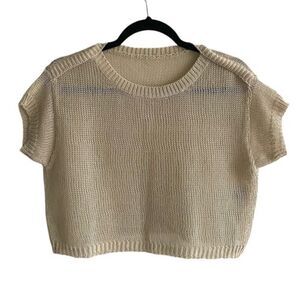 SHORT Sleeve Cropped Crew Neck Knit Sweater
Tan O/S